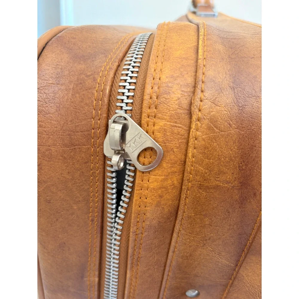 Vintage American Tourister 2 Piece Luggage Set Brown Faux Leather Woven Detail